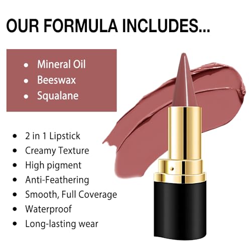 Dusty Rose Matte Lipstick & Lip Liner Crayon Set - Long Lasting
