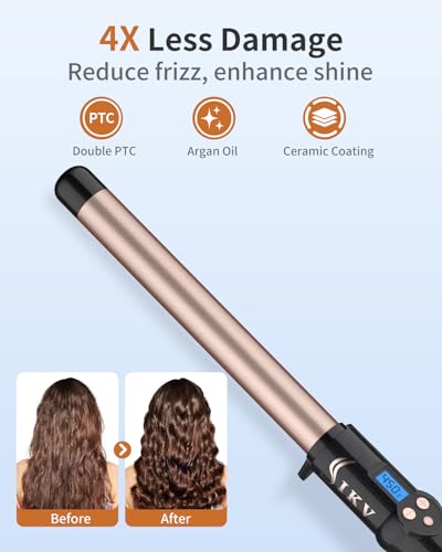 1 Inch Curling Wand, Dual Voltage Ceramic Hair Iron 225-450°F