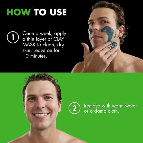 Tiege Hanley Detoxifying Facial Clay Mask for Men, Deep Pore Cleansing Charcoal Face Mask With Natural Kaolin Clay and Aloe, Absorbs Oil & Reduces Appearance of Pores, Men¡¯s Skin Care, 2 Oz, 2 Pack