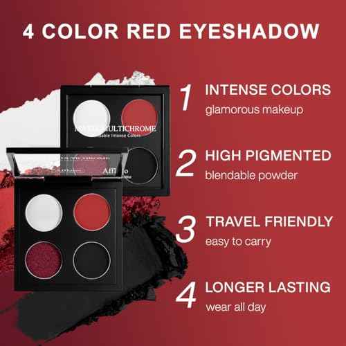 Afflano Gothic Red Makeup Eyeshadow Palette, Matte White Black Red Eye shadow, Ultra-Pigmented Chrome Red Glitter Eyeshadow, Intense Metallic Smokey Black Red Eyeshadow Palette Halloween Goth Makeup