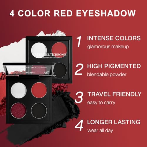 Afflano Gothic Red Eyeshadow Palette - 4 Matte & Chrome Shades