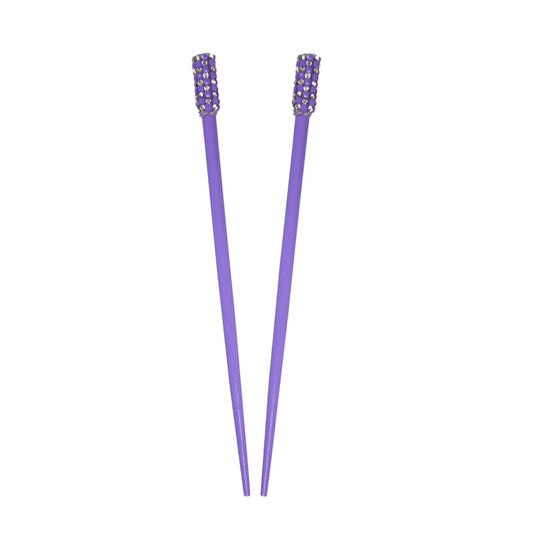 Set of 2 Hair Sticks Chopsticks with Colored Studded Tops - Purple