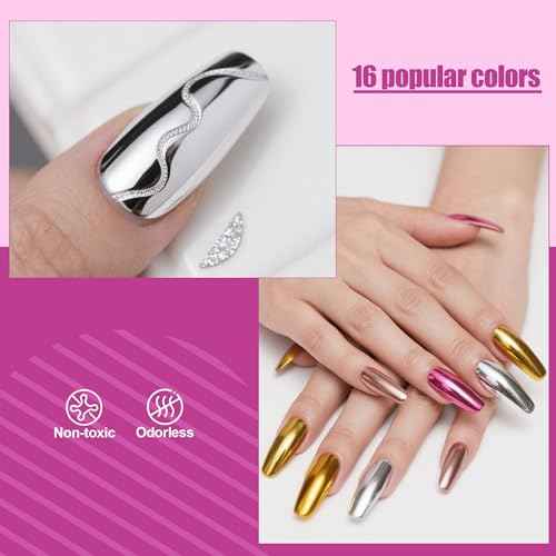 Artdone 16 Jars Chrome Nail Powder Magic White Pearl Kit Mirror Effect Silver Metallic Holographic Dip Nail Powder Decoration Iridescent Aurora Mermaid Pigment