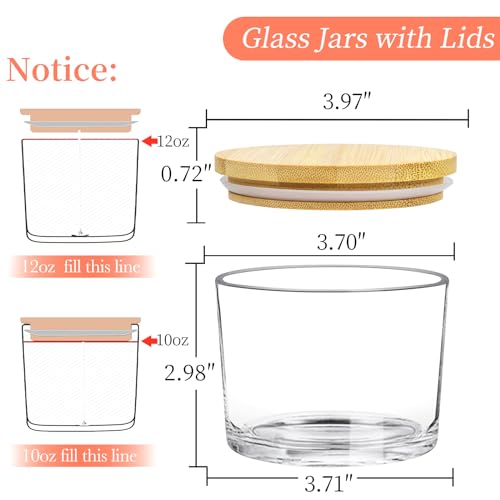 CONNOO 8 Pack 12 Oz Clear Glass Candle Jars with Bamboo Lids