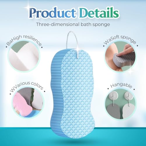 MOZUGESI Blue & Pink Super Soft Exfoliating Bath Sponge Set for Adults, Reusable Body Scrubber