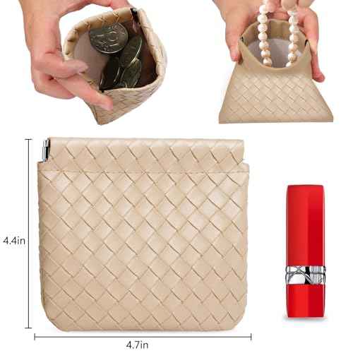 BUSOHA 4 PCS Small Makeup Bag for Purse, Mini Portable Cosmetic Bags for Women, Weave Coin Purse Lipstick Cosmetic Accessories Organizer, Small Travel Kit Storage Pouch