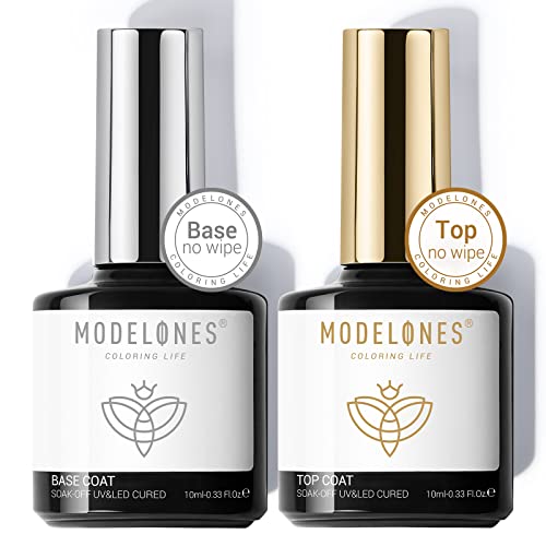 Modelones No Wipe Gel Top and Base Coat Set - Long Lasting 2-Piece Kit