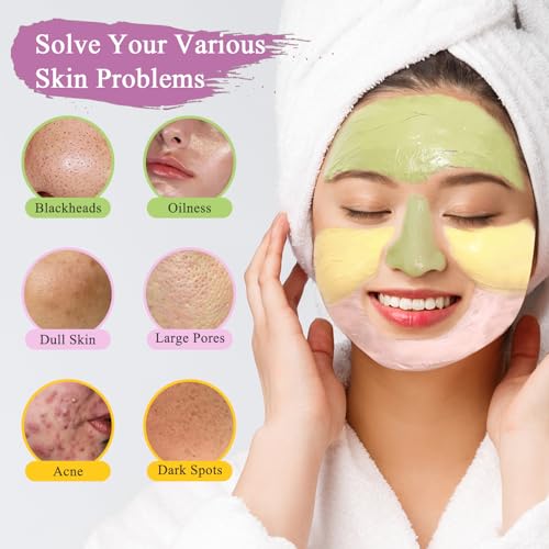 Pjordo Clay Mask Kit, Turmeric Vitamin C Clay Mask, Avocado Clay Mask, Rose Clay Mask, Facial Mask Skin Care Set for Deep Cleansing Reduce Blackheads Dark Spots, Perfect Gifts, 2.82 Oz Each