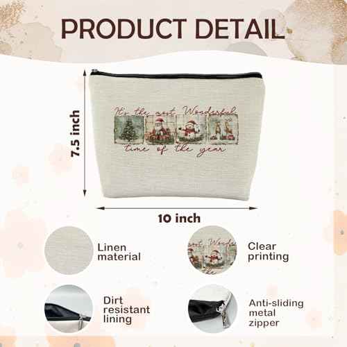 ignytiger Christmas Makeup Bag, Christmas Santa Gifts Cosmetic Bags for Women, Winter Holiday Santa Snowman Reindeer Xmas Tree Canvas Makeup Pounch Zipper Pouches for Purse