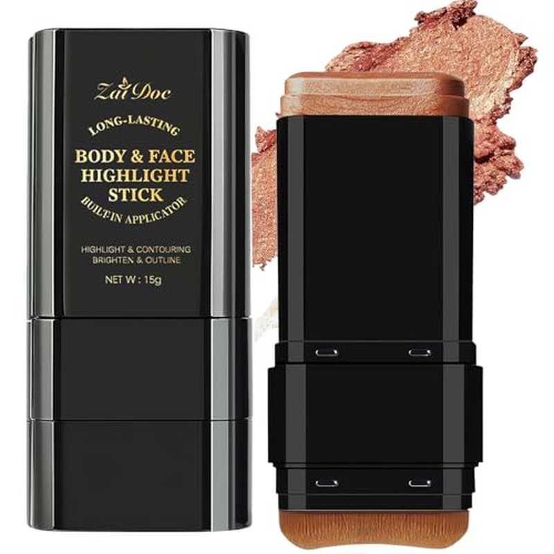 2-in-1 Golden Bronze Highlighter Stick with Blending Brush