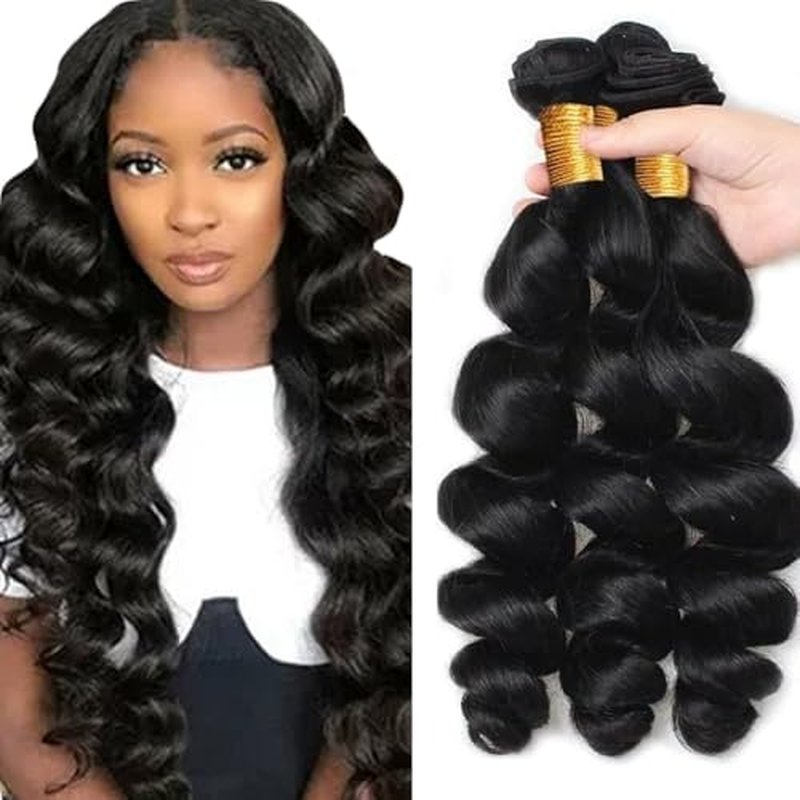 #1B Loose Deep Wave Human Hair Bundles 24" - 3 Pack
