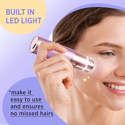 Facial Hair Removal for Women: Electric Razor for Smooth Skin Painless Trimmer Rechargeable Shaver for Upper Lip Peach Fuzz Chin Pocs Hair at Home Travel Gifts for Women(Purple)