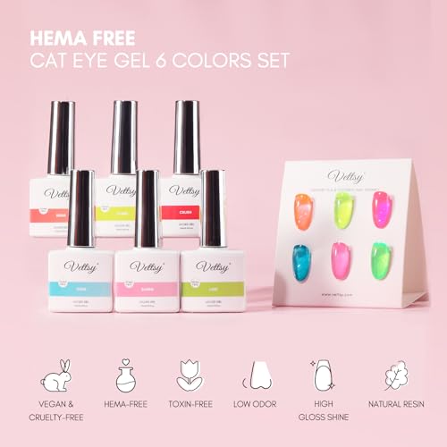vettsy HEMA-Free Neon Jelly Gel Nail Polish Kit - 6 Bold & Vibrant Translucent Colors - Long-Lasting Soak-Off UV/LED Gel Polishes - Vegan, Cruelty-Free for Healthy, Glossy Nails