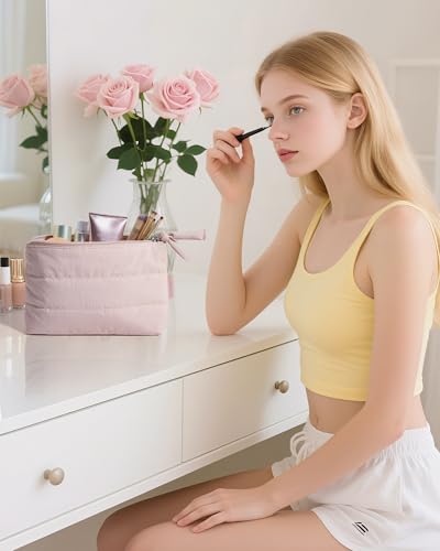 BAGSMART Small Makeup Bag - Slim Water-Resistant Organizer