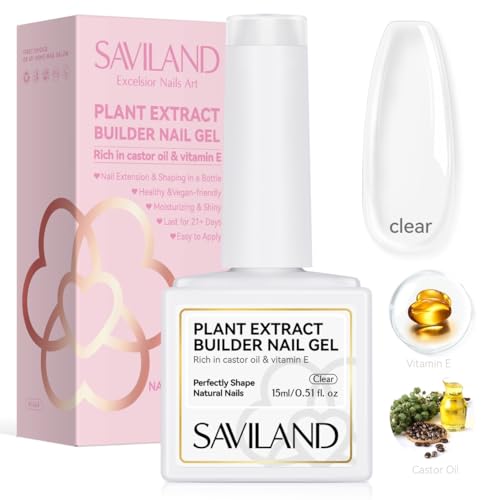Saviland Builder Gel Set With Drill - 4 Pcs Hard Gel (VE&VB5&Kerain) Clear Pink Nudes, Lamp, Brush, Strengthener for Extension Shaping DIY at Home Salon