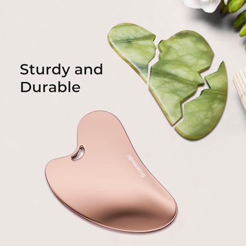 Scienlodic Stainless Steel Gua Sha Facial Tool, Metal Guasha Scraping Massage Tool for Face Jawline Body Legs, Skin Care Gift (Rose Gold)