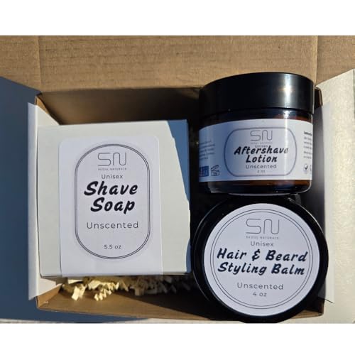 Seoul Naturals Unisex Shaving Kit, Unscented Soap Bar, Aftershave Lotion, and Hair & Beard Balm, 3-Piece Set, k beauty