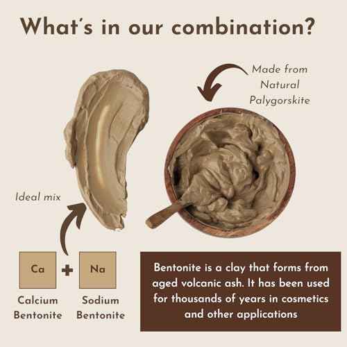 Bentonite Clay Powder For Face, Body & Hair, Deep Pore Cleansing & Detox, Indian Healing Calcium & Sodium Clay, For Masks & Bath 16 oz (454g)