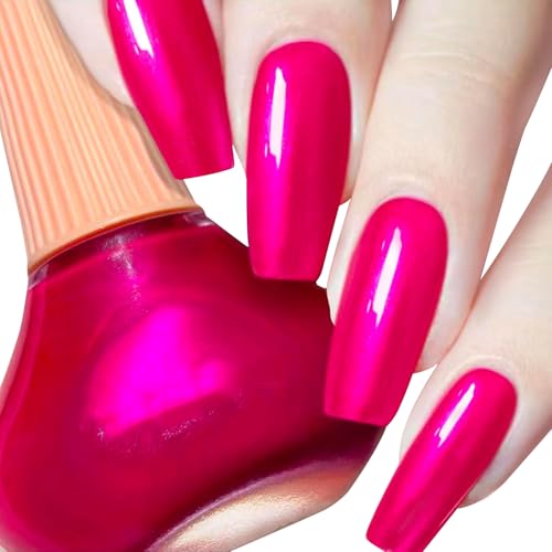 COSMOO Hot Pink Ultra Chrome Nail Polish - 12ml Quick Dry Shimmer