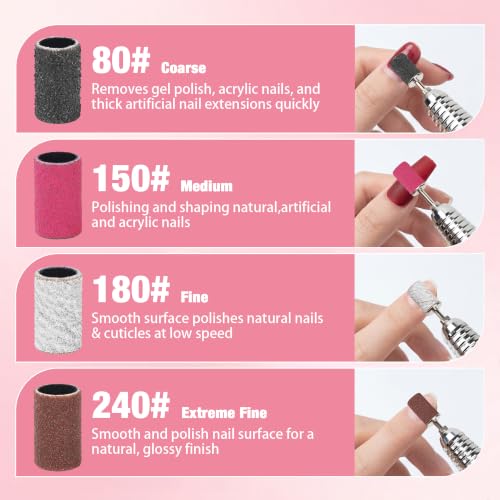 200 Pcs Nail Drill Bits Sanding Bands Set - Grits 80, 150, 180, 240