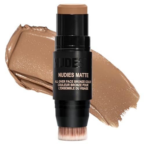 Nudestix Nudies Bronze All Over Matte Bronzing Stick ? 3-in-1 Cream Bronzer for Cheeks, Eyes & Lips with Built-In Brush | Natural Contour & Sun-Kissed Glow