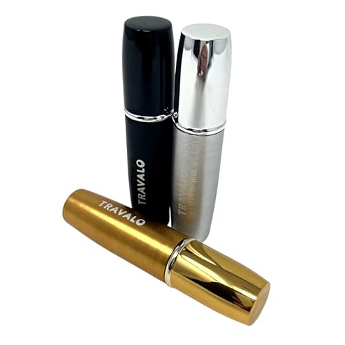 Travalo LUX Perfume Atomizer Bundle - Leak-Proof and TSA Approved for Air Travel - Reusable, Easy Fill Mini Pump Sprayer - Lightweight, Brushed Polished Metal - Gold, Black, Silver - 3 Pack