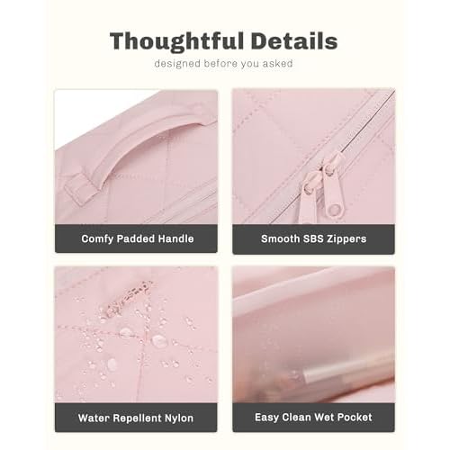 Hynes Eagle Travel Makeup Bag for Women Puffy Cosmetic Organizer Pouch Open Flat Toiletry Bag for Toiletries, Brushes Pink