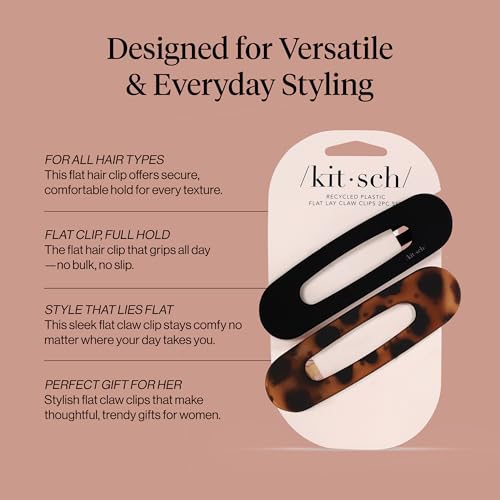 Kitsch Flat Hair Clips for Women - Black & Tortoise 2-Pack Flat Claw Clips