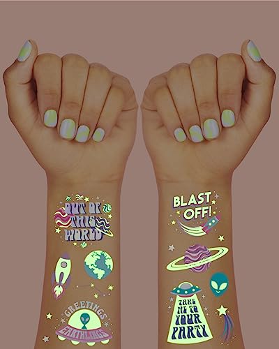 Space Glow in Dark Temporary Tattoos for Kids - 50 pcs
