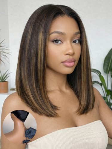 Sunber Ombre Brown Bob Wig 10" Yaki Straight Glueless