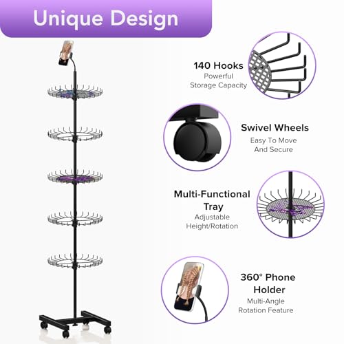 Adjustable Hair Braiding Rack Stand with 140 Hooks & Phone Holder