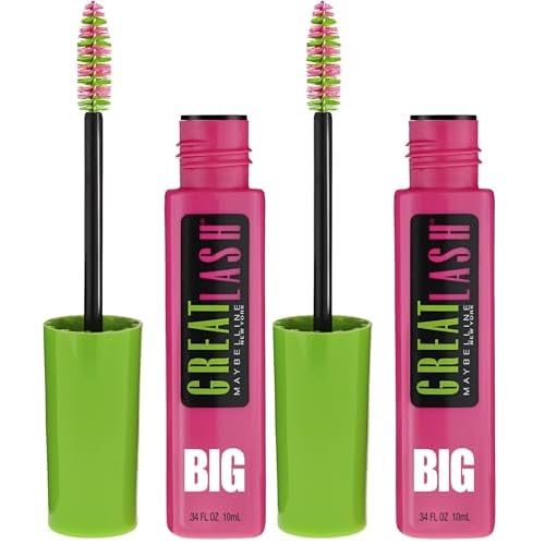 Maybelline Great Lash BIG Washable Mascara,Volumizing,Thickening,Lengthening Mascara,Blackest Black,(Pack of 2)