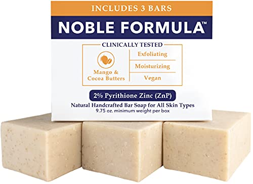 Noble Formula 2% Pyrithione Zinc (ZnP) Bar Soap, Vegan Mango and Cocoa Butter for All Skin Types Including Those With Acne, Psoriasis and Eczema, 3.25 oz