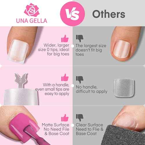 UNA GELLA Square Toe Nail Tips Big Long 312Pcs 15Sizes, Full Cover Soft Gel Toe Nail Tip Pre-Etched Fake Acrylic Toe Nail Press Ons for Big Toe Nail Extensions Pedicure Home DIY Nail Salon Soak Off