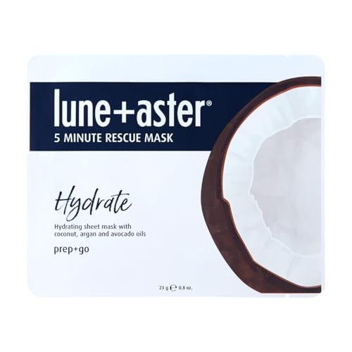 Lune+Aster 5 Minute Rescue Mask - Hydrate | Deeply Hydrating Sheet Mask with Hyaluronic Acid, Coconut, Argan and Avocado Oils. Made in Korea.