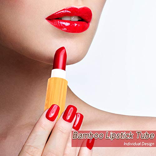 AUHOKY 12Pcs Bamboo Empty Lipstick Tubes, 5.5g Refillable DIY Lip Balm Tube Containers with Clear PP Plastic Inner, Cosmetic Lipstick Lip Gloss Deodorant Case Holder For Women Girls Makeup