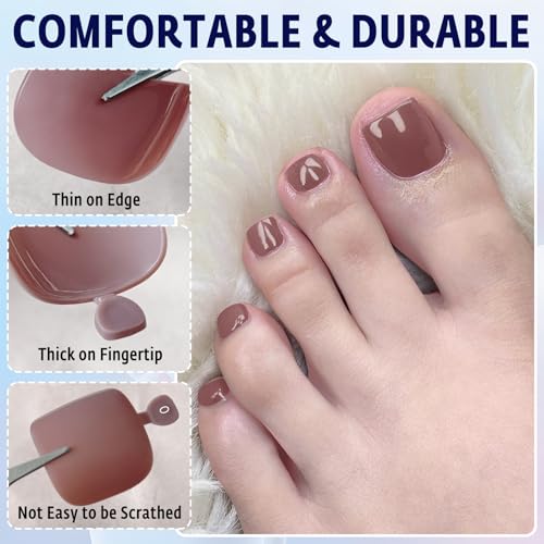 144pc Brown Square Press On Toenails Kit with Glue