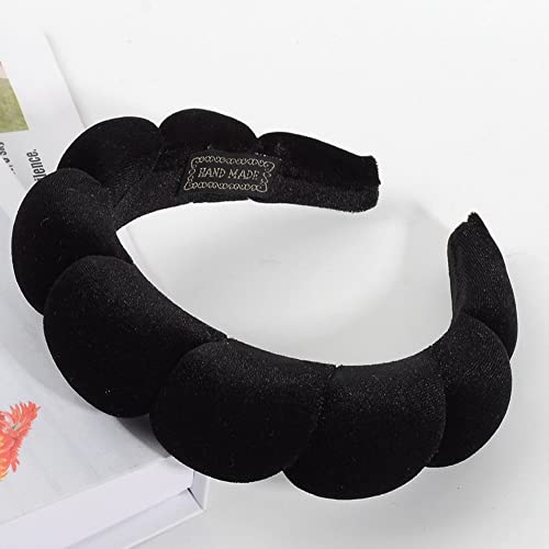 Spa Headbands for Women-Headband for Washing Face, Makeup, Skincare, Shower, Hair Accessories -Sponge & Velvet Fabric Headband (Black)