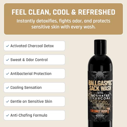 Derm Dude BallGasmic Ball Wash for Men ? Anti-Chafing Body Wash with Activated Charcoal for Private Parts | Antibacterial Groin Cleanser & Odor Control Shower Gel ? Coconut Rush Scent, 8oz