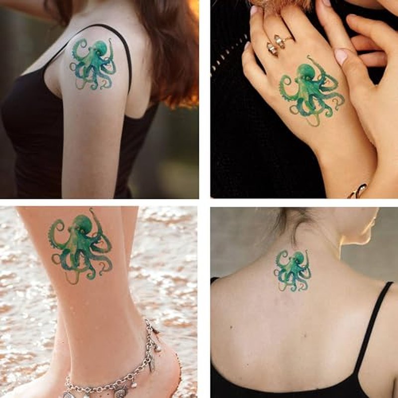6 Sheets Temporary Tattoos Blue Octopus with Tentacles Watercolor on White Background Tattoo Sketch Temporary tattoo Neck Arm Chest for Women Men Adults 3.7 X 3.7 Inch Watercolor Tattoo