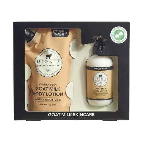 Dionis Goat Milk Skincare Scented Body Lotion and Refill Pouch Gift Set, Cruelty Free Clean & Dermatologist Tested for Dry Skin, Hydrating & Deeply Moisturizing Rich in Vitamins, Vanilla Bean