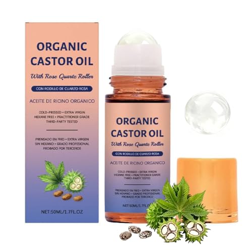 Organic Castor Oil Roll-On with Quartz Roller, 50ml