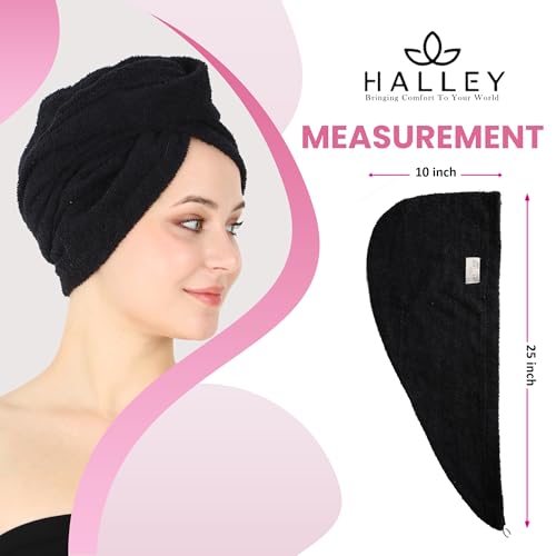 HALLEY Cotton Hair Towel Wrap - Super Absorbent Fast Drying Turbans (3 Pack)