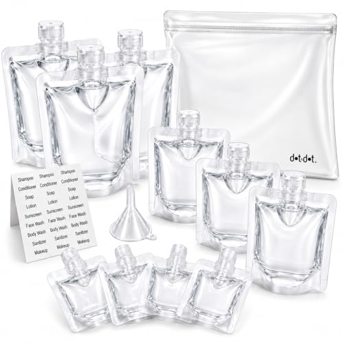 Dot&Dot 10-Pack TSA Approved Reusable Travel Liquid Pouches with Labels & Clear Bag