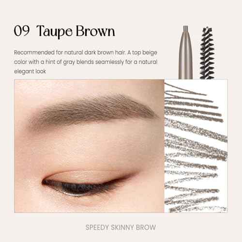 PERIPERA Speedy Skinny Brow (09 Taupe Brown),1.5mm Precise Eyebrow Pencil, Dual-Sided Fine Tip Shades, Define Fills Brow Make up, K Beauty, Korean Make-up