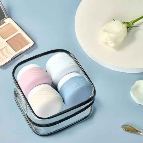 Travel Containers for Toiletries, Silicone Jars with Lid Eternal Moment, TSA Approved Travel Size Bottles with Clear Bag, Leak-proof Traveling Accessories Cosmetic for Lotion Face Body Cream (4 Pack)