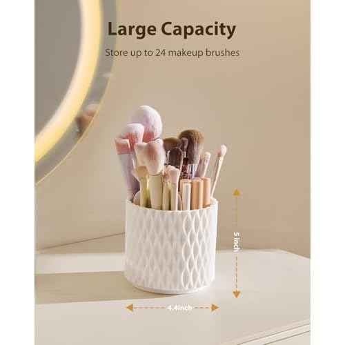 [Upgrade] Rotating Makeup Brush Holder, [Large Capacity] 5 Slot Cosmetics Make up Brush Organizer Storage for Dresser, Countertop, Vanity & Bathroom