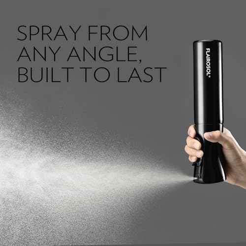 FLAIROSOL Spray Bottle for Hair, Continuous Spray Bottle with 0.3MM Ultra Fine Mist, Water Mister for Hairstyling, Cleaning, Plants, Pets, 10.1oz/300ml, Black Bottle, White Print