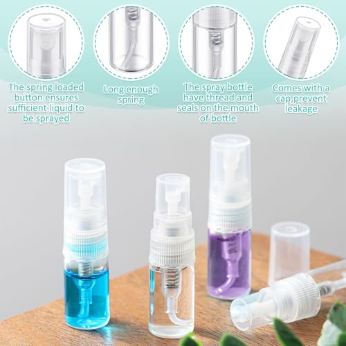 Zhehao 300 Pcs Mini Spray Bottles 2 ml Clear Glass Perfume Bottles Refillable Fine Mist Perfume Atomizer Portable Empty Sample Containers for Cleaning, Essential Oils, Travel (Clear Cap)