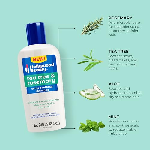 Hollywood Beauty Tea Tree & Rosemary Scalp Soothing Shampoo, 8 fl oz - Cleanses and Soothes Scalp